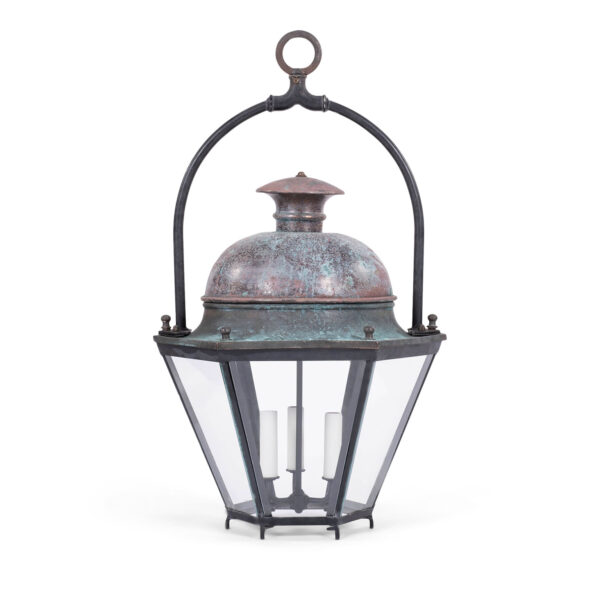Hexagonal Glass Paneled Domed Verdigris Green Copper Lantern