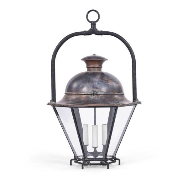 Antique Hexagonal Glass Paneled Domed Copper Lantern