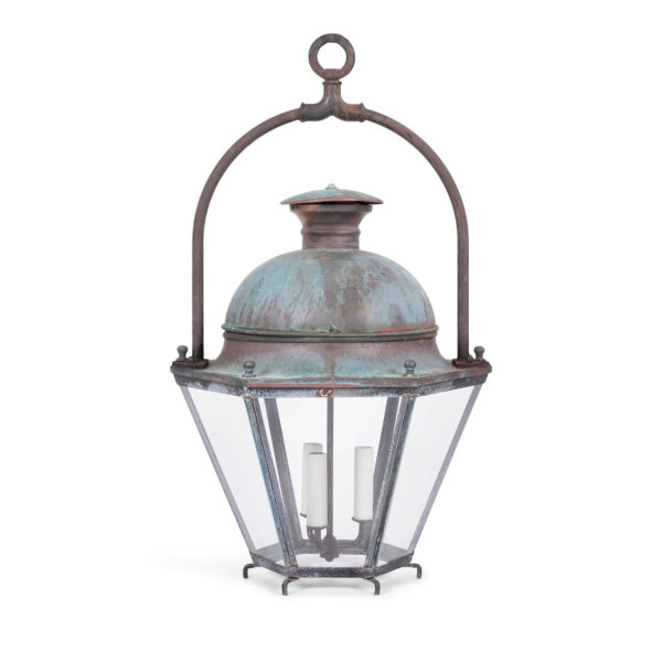 Hexagonal Glass Paneled Domed Verdigris Green Copper Lantern