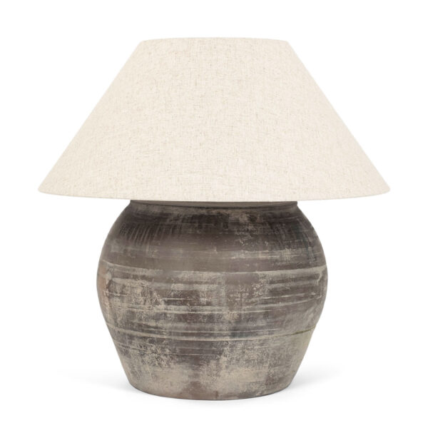 Matte Black Pottery Table Lamp with Linen Shade