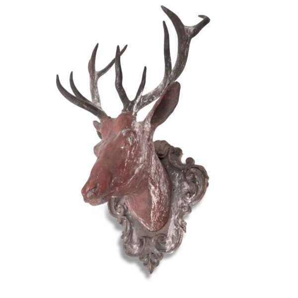Red Painted Cast Iron Stag Head